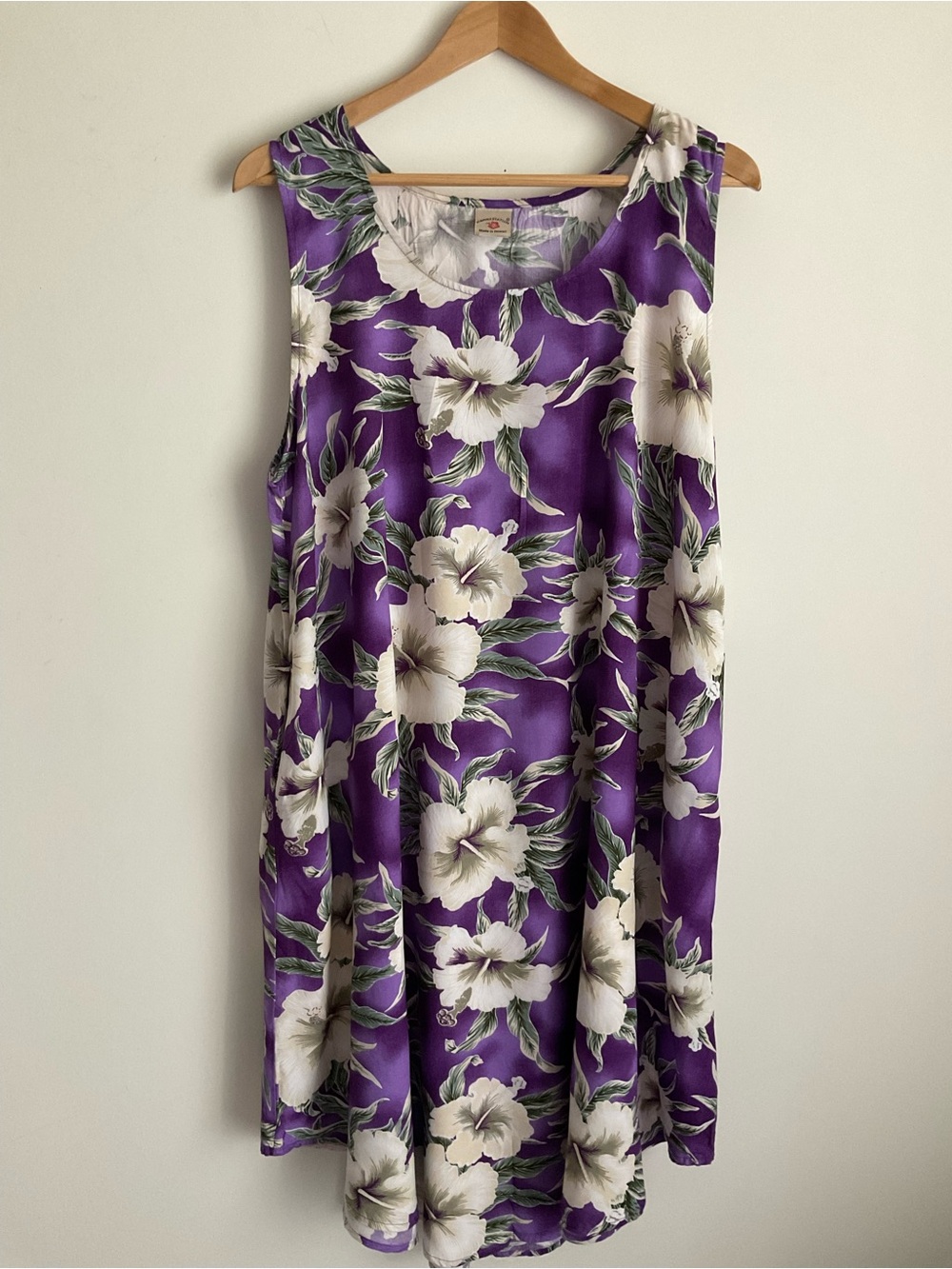 Vintage Hawaii Station Purple Floral Muumuu Luau Dress PLUS SIZE XL 2X Pockets